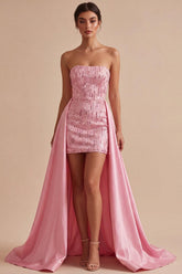 Dressystars Pink Sequin Short Tight Homecoming Dress with Cape