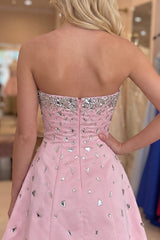 Dressystars Pink Strapless A-Line Short Homecoming Dress with Rhinestones