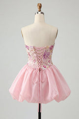 Dressystars Pink Strapless Floral Beaded A-Line Short Homecoming Dress