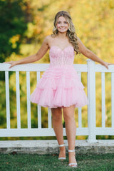 Dressystars Pink Sweetheart A Line Corset Tiered Short Homecoming Dress