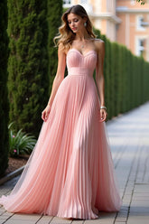 Dressystars Pleated Sweetheart A Line Pink Wedding Guest Dress Long Formal Dress