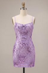 Dressystars Plum Sequin Tight Short Corset Homecoming Dress