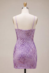 Dressystars Plum Sequin Tight Short Corset Homecoming Dress