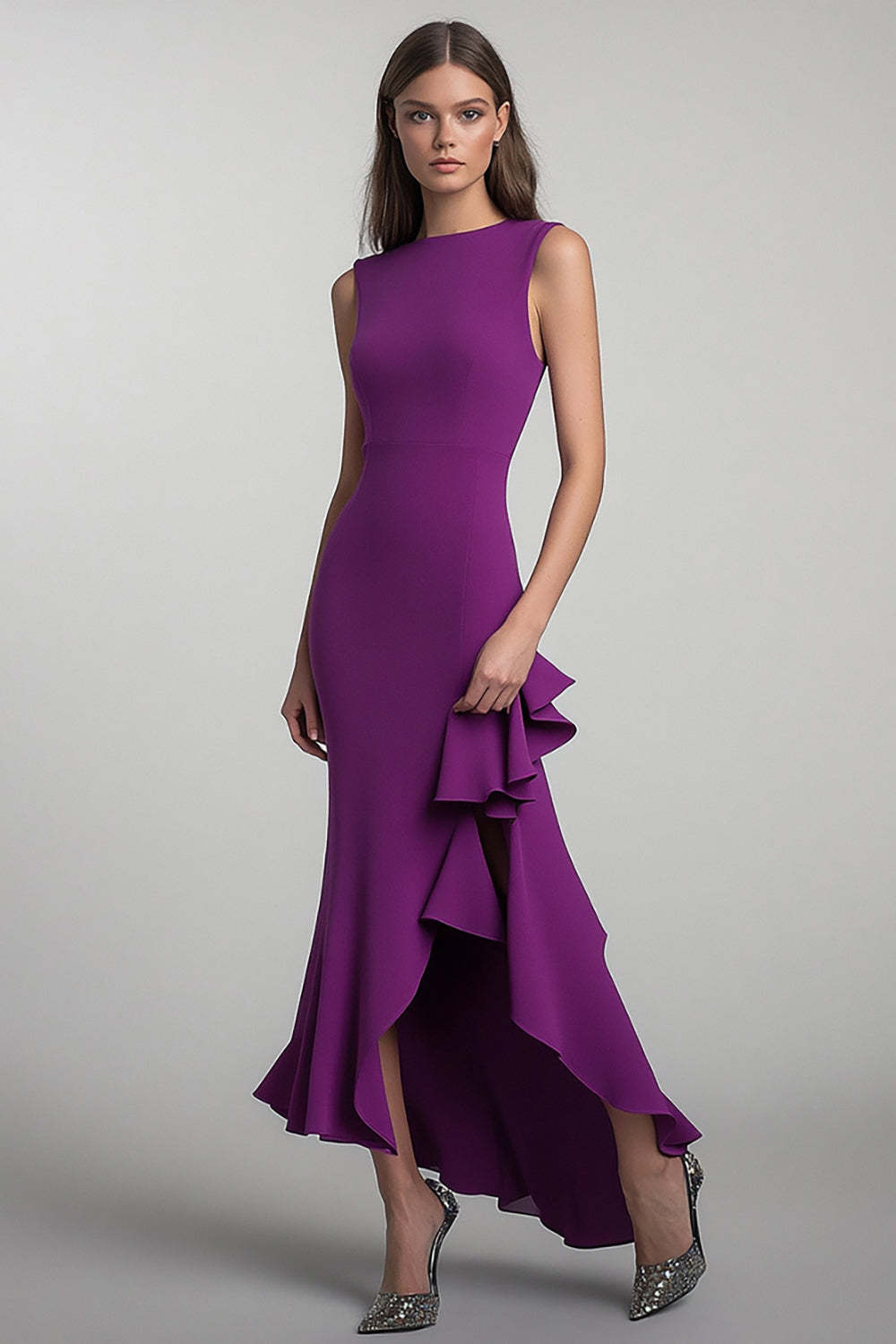 Dressystars Plum Sheath Round Neck Long Formal Dress