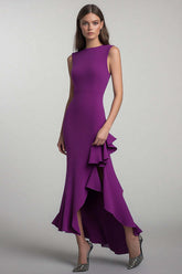 Dressystars Plum Sheath Round Neck Long Formal Dress