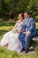 Dressystars Plus Size Wedding Dress 3/4 Sleeve A Line Tulle Bridal Gown with Lace Appliques