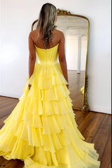 Dressystars Pretty Sweetheart A-Line Satin Top Long Layered Chiffon Prom Dress With Slit Formal Evening Gown