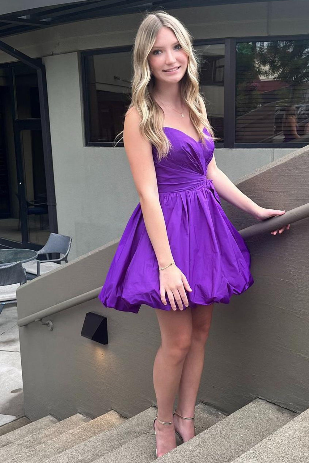 Dressystars Purple Homecoming Dress A-Line Strapless Ruched Short Prom Dress