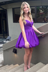 Dressystars Purple Homecoming Dress A-Line Strapless Ruched Short Prom Dress