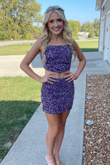 Dressystars Purple Homecoming Dress Spaghetti Straps Tight 2 Pieces Short Prom Dress