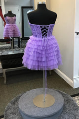 Dressystars Purple Homecoming Dress Strapless Corset A Line Short Prom Dress with Ruffles