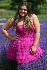 Dressystars Purple Homecoming Dress Strapless Corset A Line Short Prom Dress with Ruffles