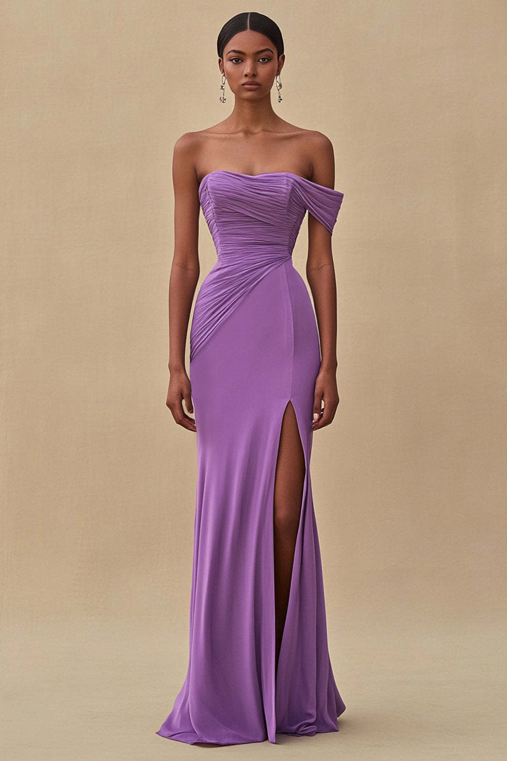Dressystars Purple Wedding Guest Dress Mermaid Off The Shoulder Long Formal Dress With Slit