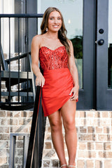Dressystars Red Corset Homecoming Dresses Sweetheart Short Tight Cocktail Dresses With Sequins