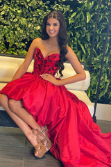 Dressystars Red Homecoming Dress Mirror Strapless Corset High Low Prom Dress