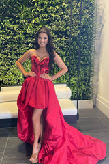 Dressystars Red Homecoming Dress Mirror Strapless Corset High Low Prom Dress