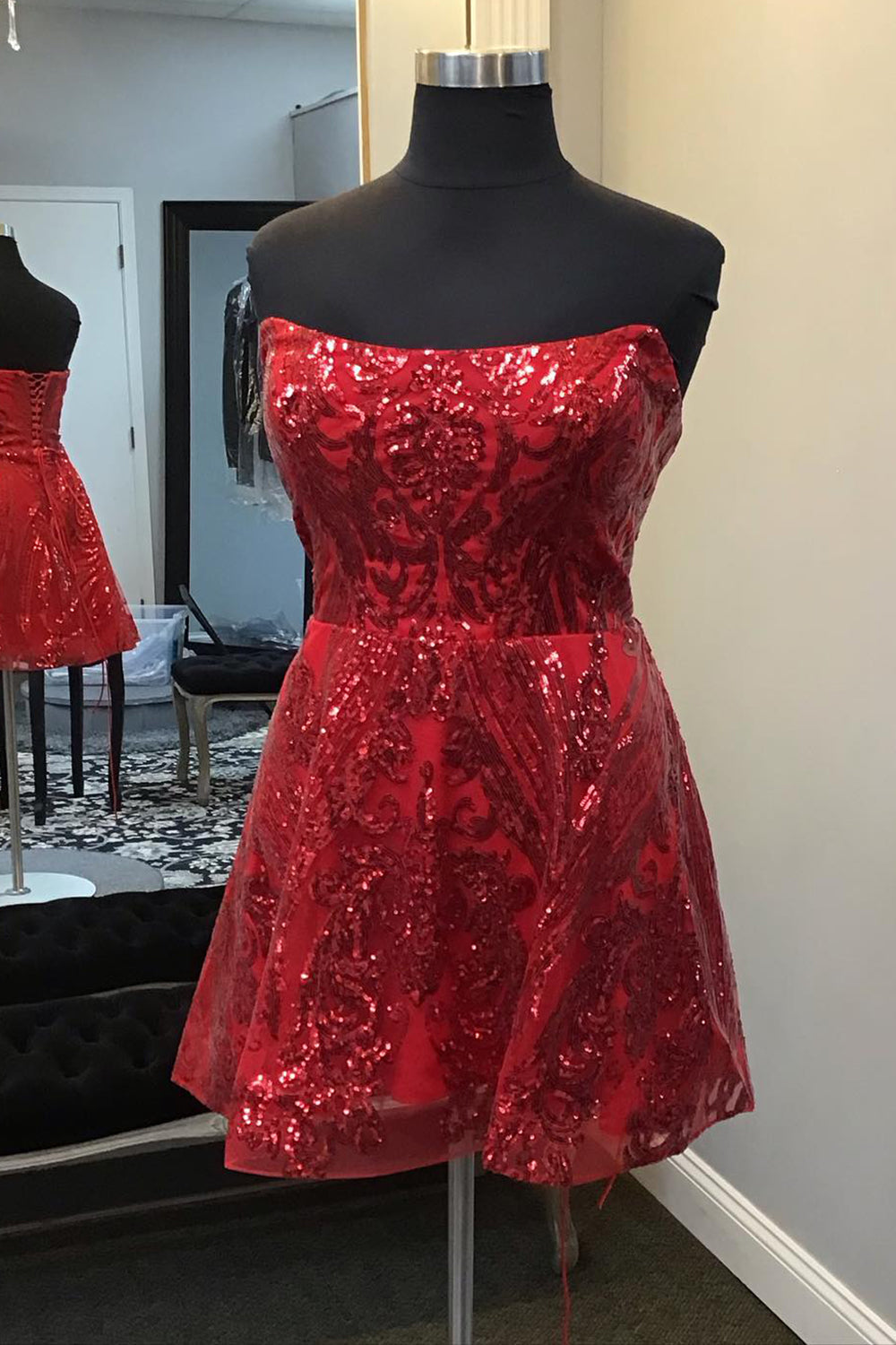 Dressystars Red Homecoming Dress Strapless A Line Corset Short Prom Dress