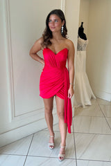 Dressystars Red Homecoming Dress Strapless Ruched Tight Short Prom Dress