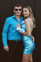 Dressystars Red Homecoming Dress Tight Sequin Backless Short Prom Dress