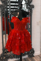 Dressystars Red Tiered Homecoming Dress Corset Sleeveless Short Cocktail Dress