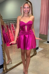 Dressystars Royal Blue Homecoming Dress A Line Strapless Corset Short Prom Dress with keyhole