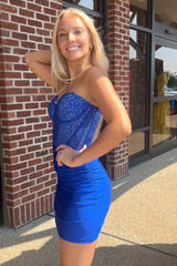 Dressystars Royal Blue Homecoming Dress Strapless Tight Corset Short Prom Dress