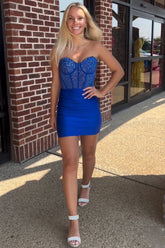 Dressystars Royal Blue Homecoming Dress Strapless Tight Corset Short Prom Dress