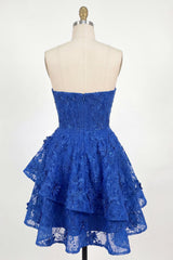 Dressystars Royal Blue Lace Floral Beaded Ruffled A-Line Corset Short Homecoming Dress with Bow
