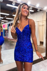 Dressystars Royal Blue Sheath Spaghetti Straps Short Homecoming Dress
