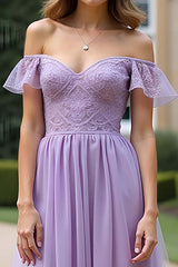 Dressystars Ruched A Line Tulle Lilac Long Formal Dress