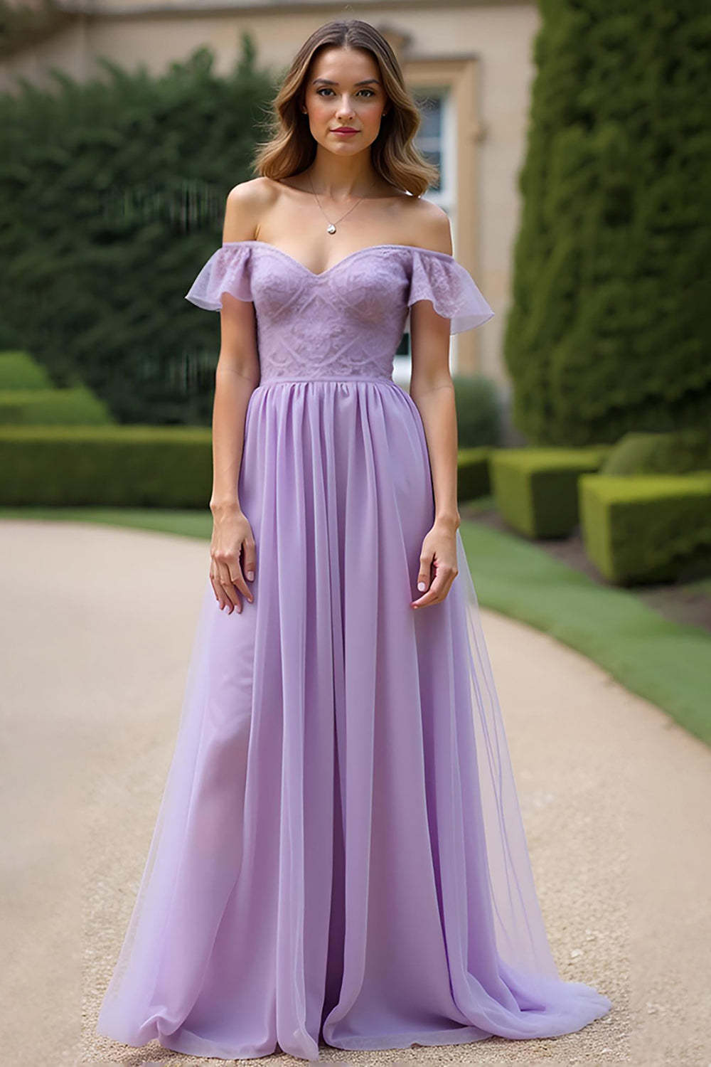 Dressystars Ruched A Line Tulle Lilac Long Formal Dress