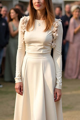 Dressystars Satin A Line Apricot Wedding Guest Dress Gala Dress With Long Sleeves