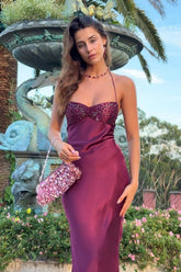 Dressystars Satin Halter Neck Lace Up Long Prom Party Dress With Sequin Formal Evening Gown