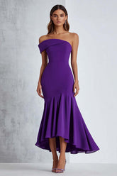 Dressystars Satin Plum Off The Shoulder Knee-Length Formal Dress