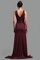 Dressystars Satin V-Neck Cabernet Sheath Long Formal Dress