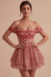 Dressystars Sequins Red Corset A Line Short Homecoming Dress with Ruffles