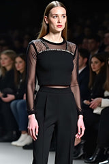 Dressystars Sexy Tops Black Wedding Guest Dress Mesh FlaRed Wedding Guest Dress Pants Two-Piece Set