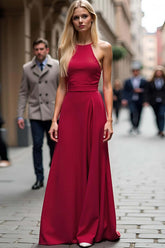 Dressystars Sheath Backless Halter Burgundy Wedding Guest Dress Long Formal Dress