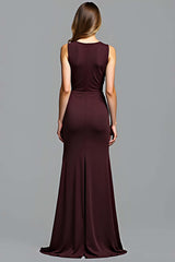 Dressystars Sheath Cabernet Sleeveless Deep V-Neck Long Formal Dress