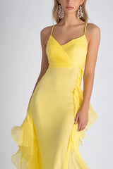 Dressystars Sheath Chiffon Light Yellow Spaghetti Straps Long Formal Dress