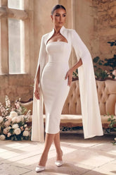 Dressystars Sheath Column Sweetheart Long Sleeves Tea Length Elastic Satin Wedding Dress