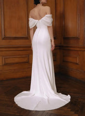 Dressystars Sheath Column Sweetheart Sleeveless Court Train Chiffon Satin Wedding Dress with High Slit