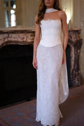 Dressystars Sheath Column Sweetheart Sleeveless Floor Length Lace Satin Wedding Dress with Appliques