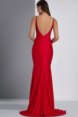 Dressystars Sheath Deep V-Neck Red Wedding Guest Dress Long Formal Dress With Beading