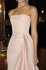 Dressystars Sheath Pink Wedding Guest Dress Strapless Satin Ruffled Gala Dress