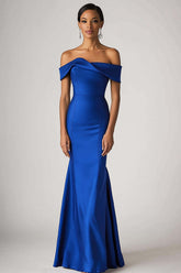 Dressystars Sheath Satin Royal Blue Wedding Guest Dress Long Formal Dress