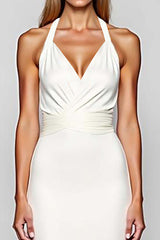Dressystars Sheath White Halter Satin Long Formal Dress