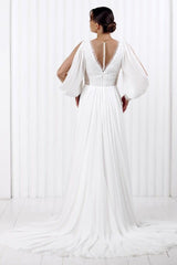 Dressystars Simple Long Sleeve Beach Wedding Dress Chiffon A Line Boho Bridal Gown