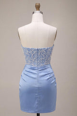 Dressystars Sky Blue Beaded Strapless Tight Short Corset Homecoming Dress