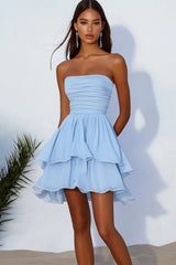 Dressystars Sky Blue Chiffon Strapless A Line Short Homeoming Dress with Ruffles